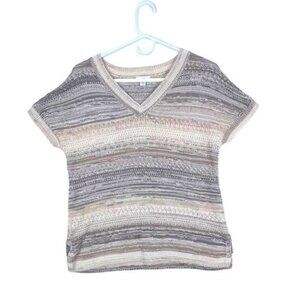 J JILL ADULT BLOUSE TAN GRAY/BLACK BLEND SIZE M PETITE. WOMENS